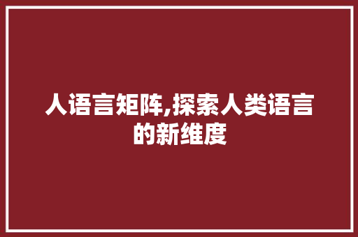 人语言矩阵,探索人类语言的新维度