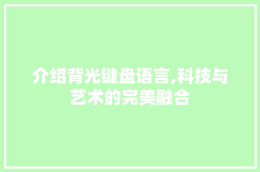 介绍背光键盘语言,科技与艺术的完美融合