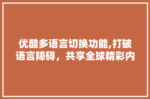优酷多语言切换功能,打破语言障碍，共享全球精彩内容