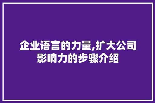 企业语言的力量,扩大公司影响力的步骤介绍