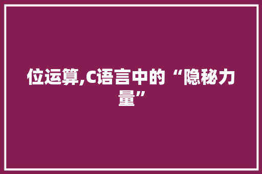 位运算,C语言中的“隐秘力量”