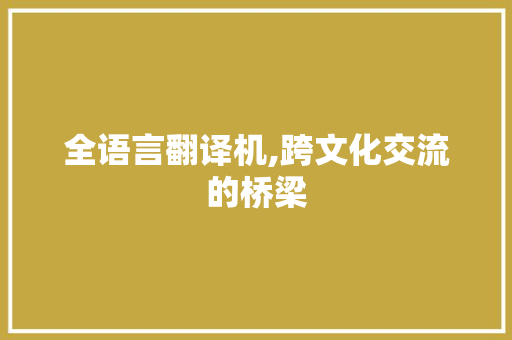全语言翻译机,跨文化交流的桥梁