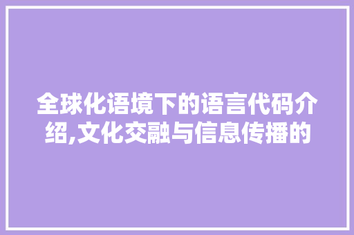 全球化语境下的语言代码介绍,文化交融与信息传播的桥梁