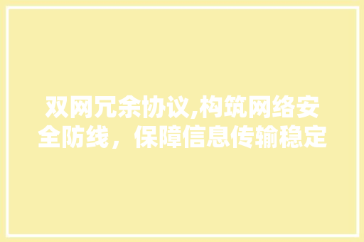 双网冗余协议,构筑网络安全防线，保障信息传输稳定可靠
