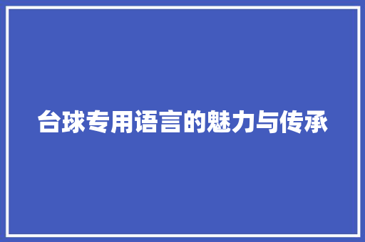 台球专用语言的魅力与传承
