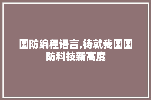 国防编程语言,铸就我国国防科技新高度