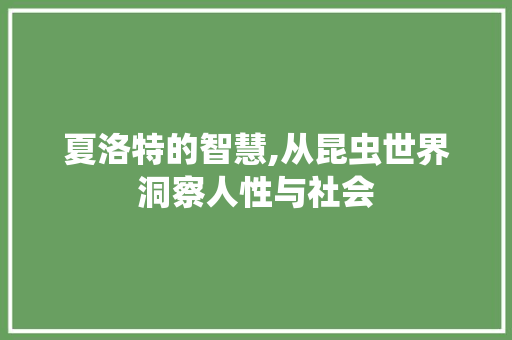 夏洛特的智慧,从昆虫世界洞察人性与社会