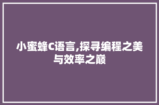 小蜜蜂C语言,探寻编程之美与效率之巅