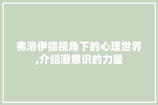 弗洛伊德视角下的心理世界,介绍潜意识的力量