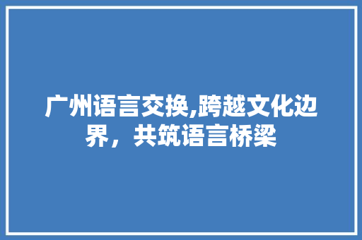 广州语言交换,跨越文化边界，共筑语言桥梁