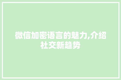 微信加密语言的魅力,介绍社交新趋势