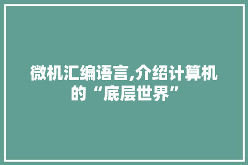 微机汇编语言,介绍计算机的“底层世界”