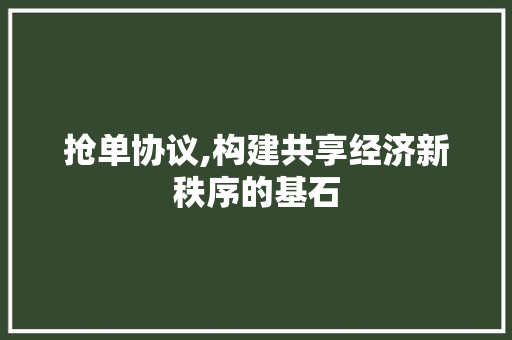 抢单协议,构建共享经济新秩序的基石