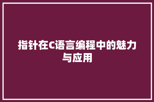 指针在C语言编程中的魅力与应用