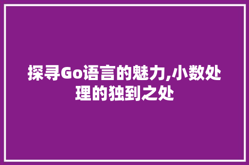探寻Go语言的魅力,小数处理的独到之处