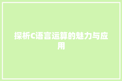 探析C语言运算的魅力与应用