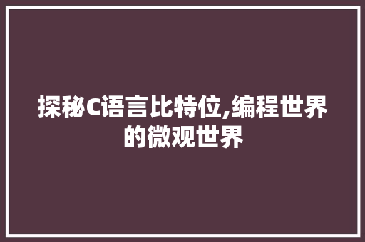 探秘C语言比特位,编程世界的微观世界
