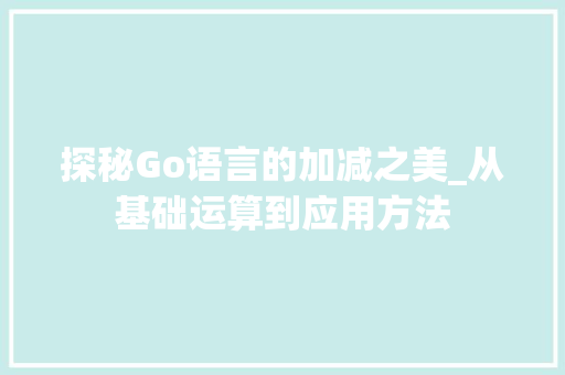 探秘Go语言的加减之美_从基础运算到应用方法