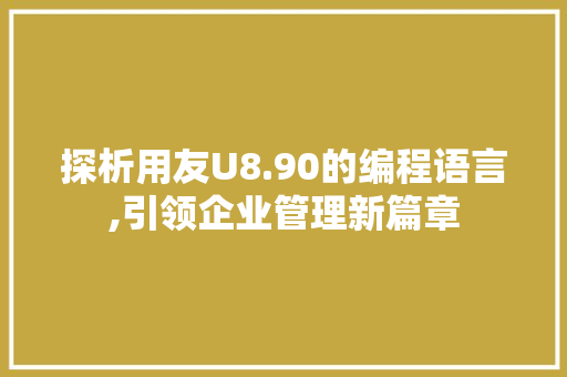 探析用友U8.90的编程语言,引领企业管理新篇章