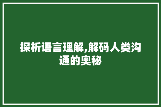 探析语言理解,解码人类沟通的奥秘