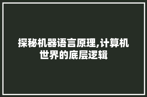 探秘机器语言原理,计算机世界的底层逻辑