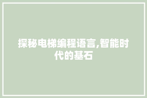 探秘电梯编程语言,智能时代的基石