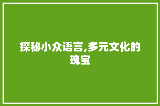 探秘小众语言,多元文化的瑰宝