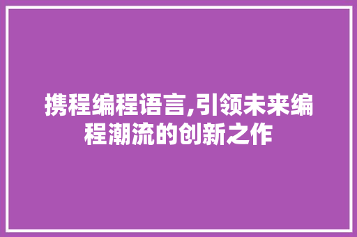 携程编程语言,引领未来编程潮流的创新之作
