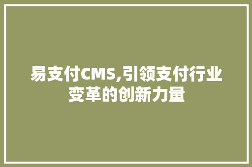 易支付CMS,引领支付行业变革的创新力量