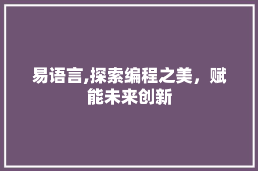 易语言,探索编程之美，赋能未来创新