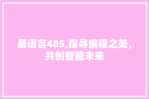 易语言485,探寻编程之美，共创智能未来