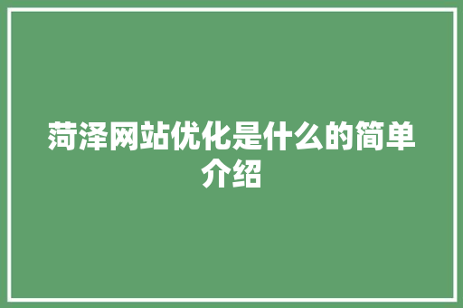 菏泽网站优化是什么的简单介绍 菏泽网站优化是什么的简单介绍 神马SEO