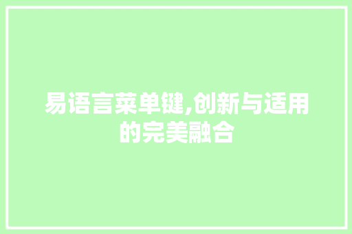 易语言菜单键,创新与适用的完美融合
