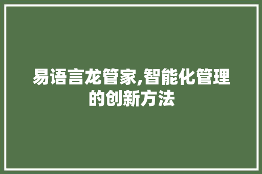 易语言龙管家,智能化管理的创新方法
