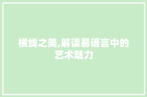 横线之美,解读易语言中的艺术魅力 神马SEO