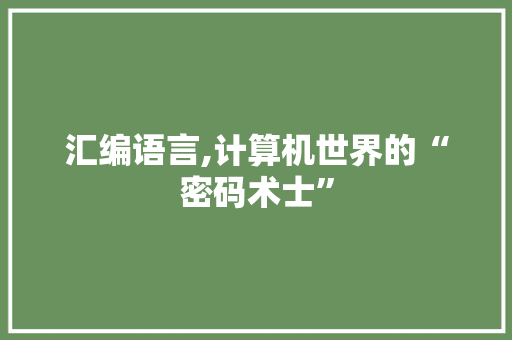 汇编语言,计算机世界的“密码术士”