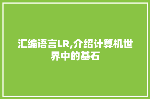 汇编语言LR,介绍计算机世界中的基石