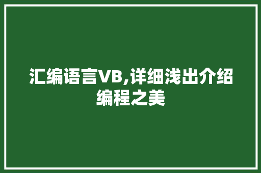 汇编语言VB,详细浅出介绍编程之美