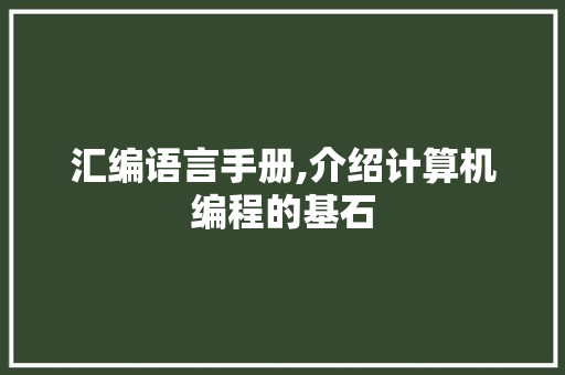 汇编语言手册,介绍计算机编程的基石 SEO关键词