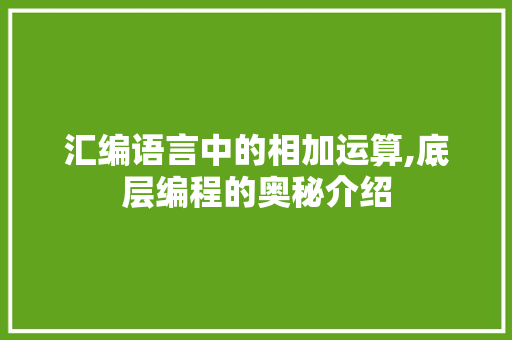 汇编语言中的相加运算,底层编程的奥秘介绍 百度SEO
