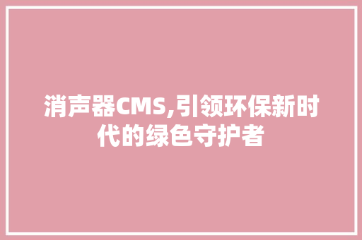 消声器CMS,引领环保新时代的绿色守护者
