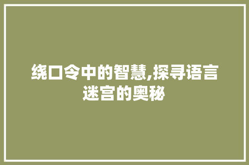 绕口令中的智慧,探寻语言迷宫的奥秘