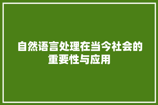 自然语言处理在当今社会的重要性与应用
