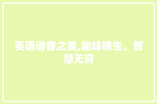 英语谐音之美,趣味横生，智慧无穷