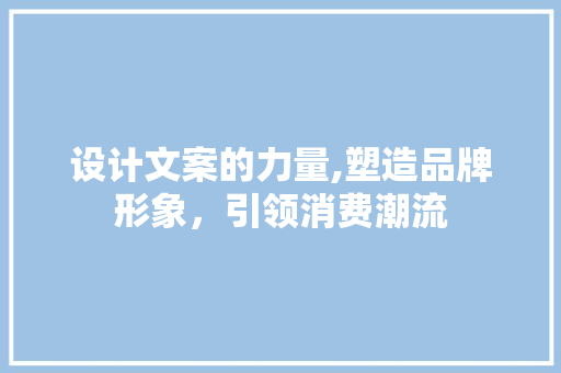 设计文案的力量,塑造品牌形象，引领消费潮流 搜狗SEO