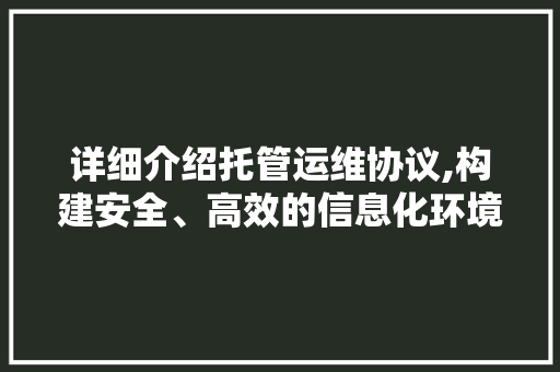 详细介绍托管运维协议,构建安全、高效的信息化环境