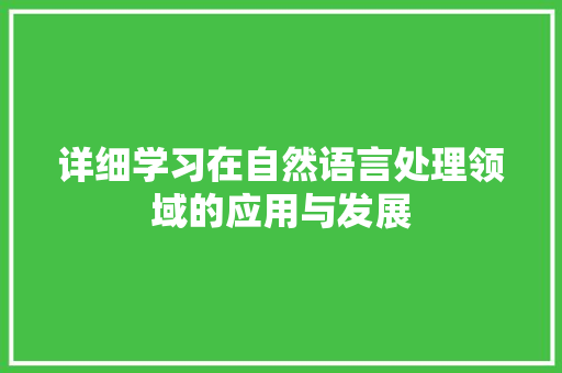 详细学习在自然语言处理领域的应用与发展 神马SEO