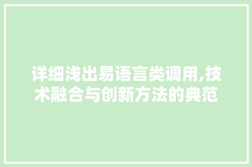 详细浅出易语言类调用,技术融合与创新方法的典范