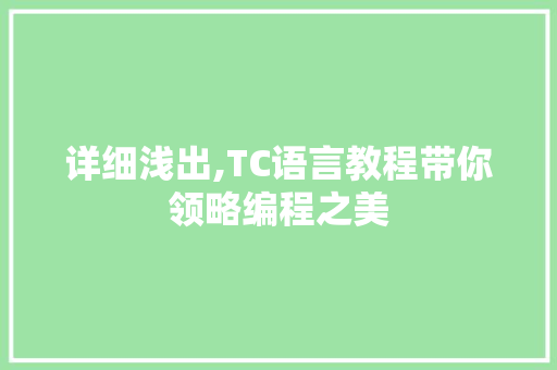 详细浅出,TC语言教程带你领略编程之美