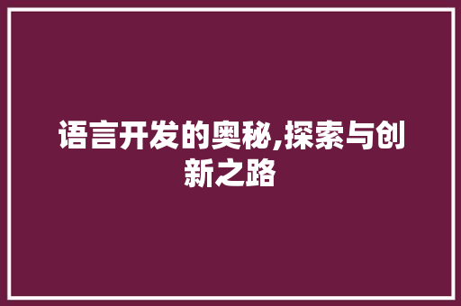 语言开发的奥秘,探索与创新之路